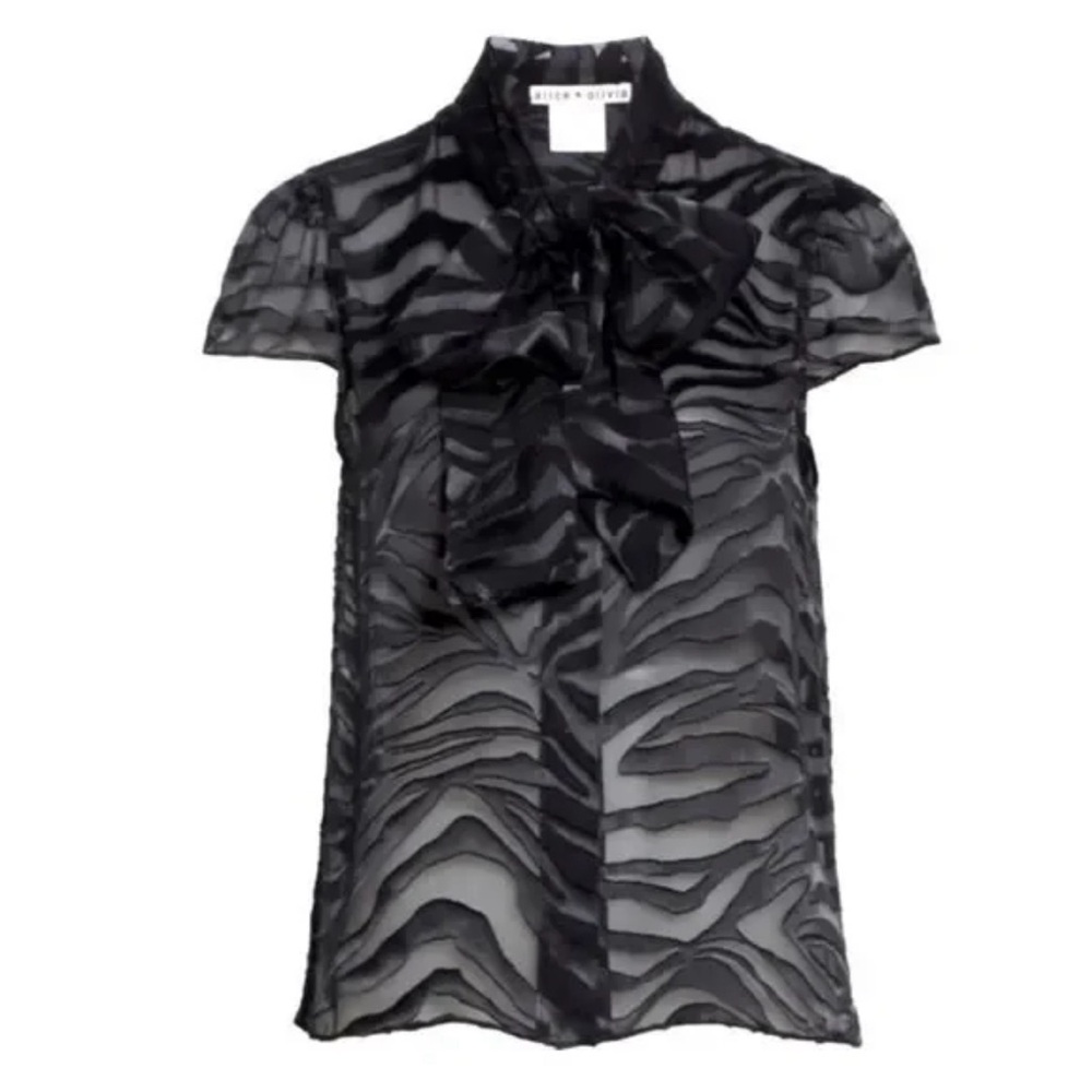 NWT- Alice+Oliviq Jeannie bow collar tiger stripe blouse size XS
